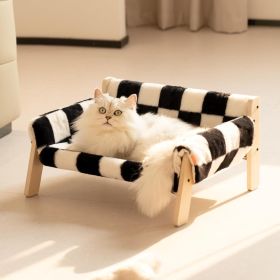 MEWOOFUN Raised Cat Bed With Wooden Legs - Sturdy Cat Sofa Holds 15kg, 56x45cm Soft Checkerboard Couch With Removable Washable Cover For Indoor C (Option: QM075)